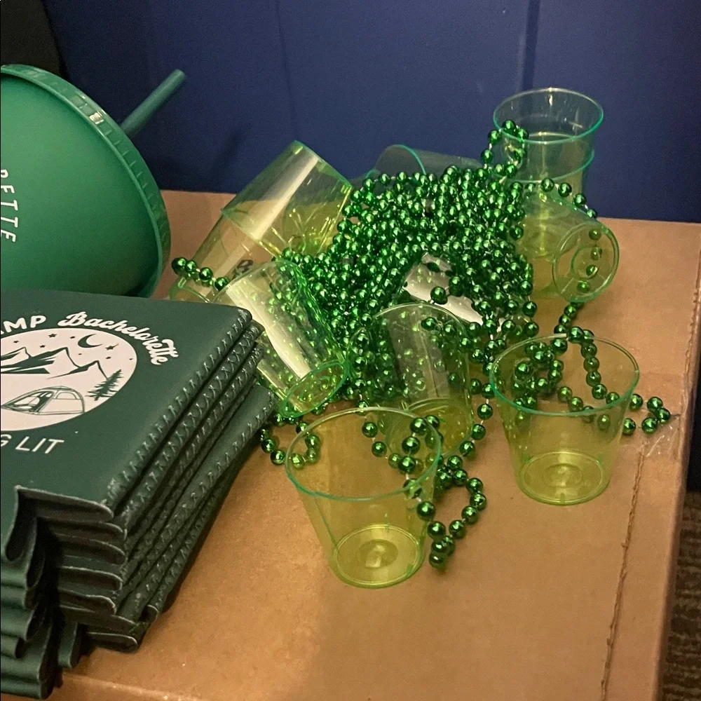 Camp Bachelorette Getting Lit Green Party Cups & Koozies Set